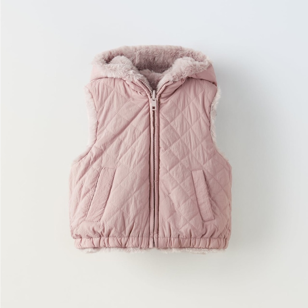 Zara reversible Faux fur puffer pink great condition. Sz 4-5